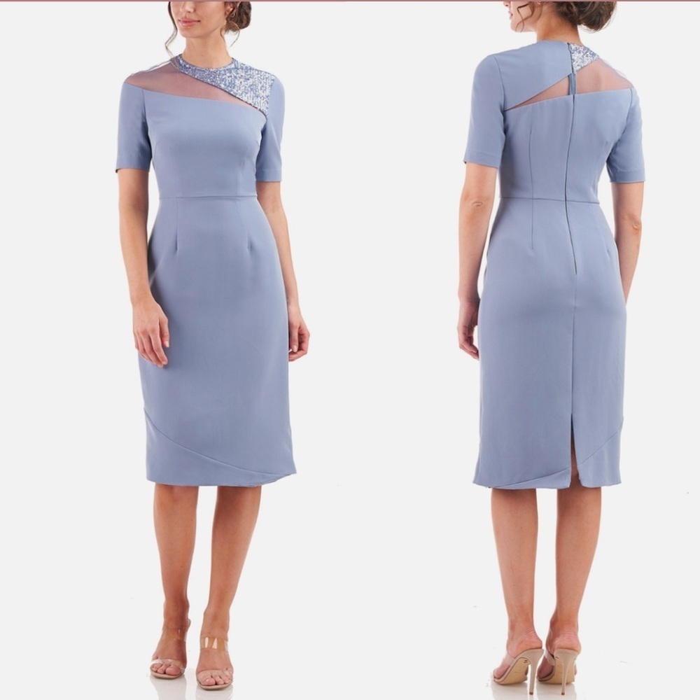 JS Collections Hayden Sequin Elegant Blue Sheath Dress Size 6